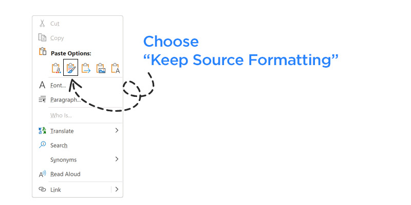 Choose "Keep Source Formatting" option when pasting into Outlook