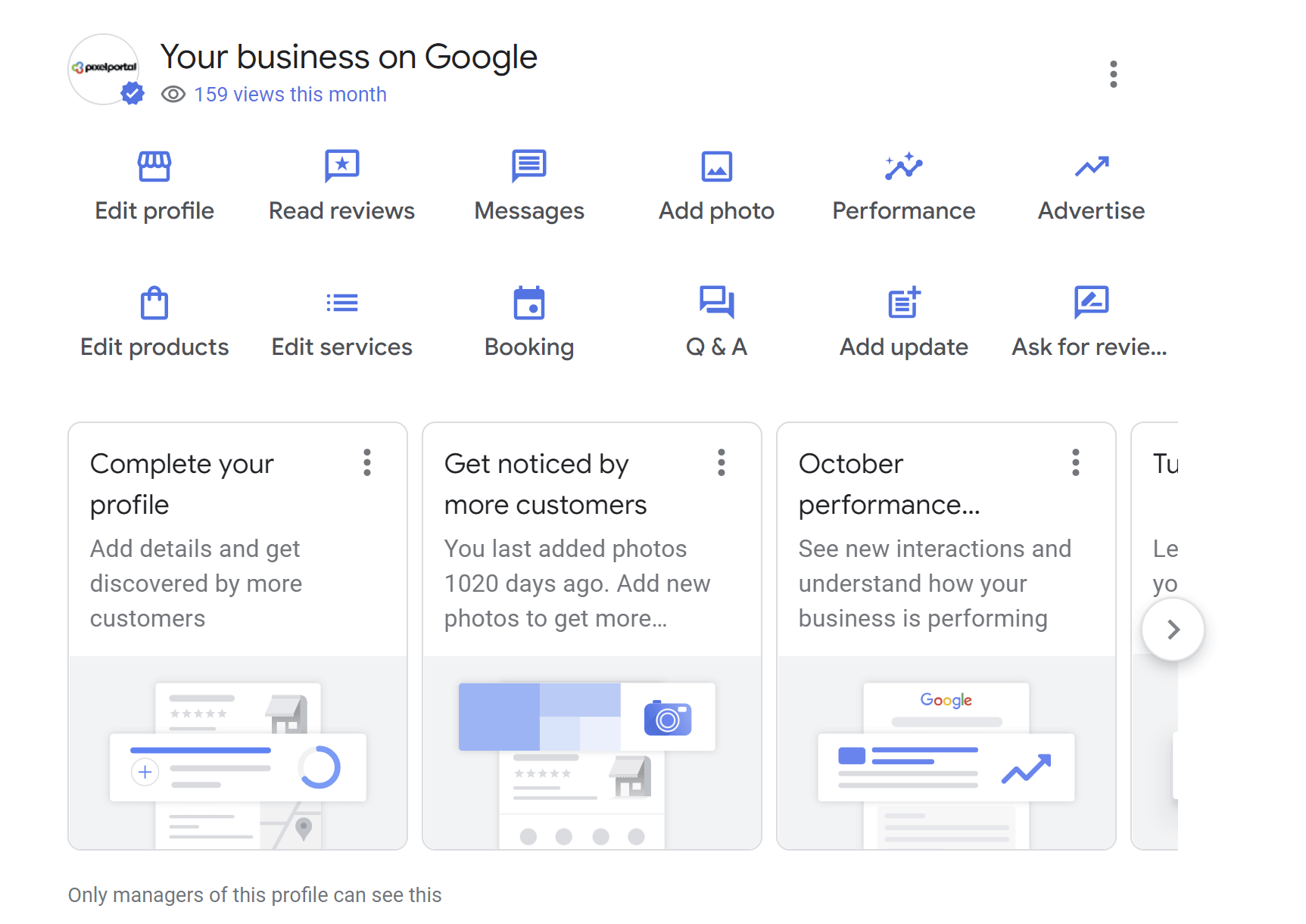 If you're logged into your Google Account, this is what you'll see if you have access to your Google Business Profile